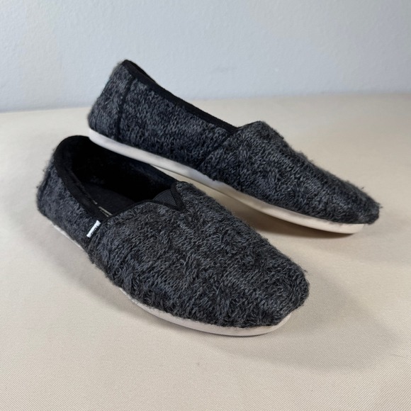 Toms Shoes - Toms Alpargata Cable‎ Knit Black Women's 7 Faux Fur Slip On Shoes Cozy Lounge
